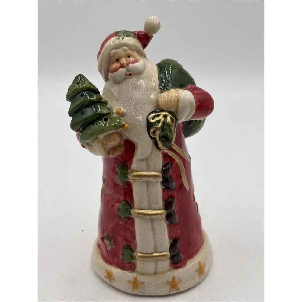 Vintage Ceramic Olde World Christmas Santa Claus Tea Light Candle Holder ~ 7.5